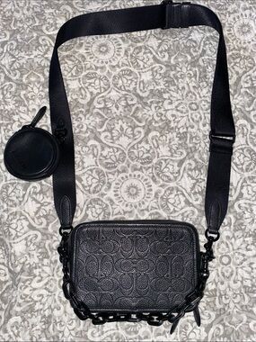 Coach Black Embossed Leather Crossbody Bag with Coin Pouch